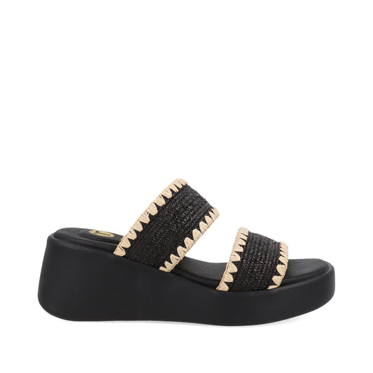 Sandalia Casual Trender color Negro para Mujer con detalle tejido Beige