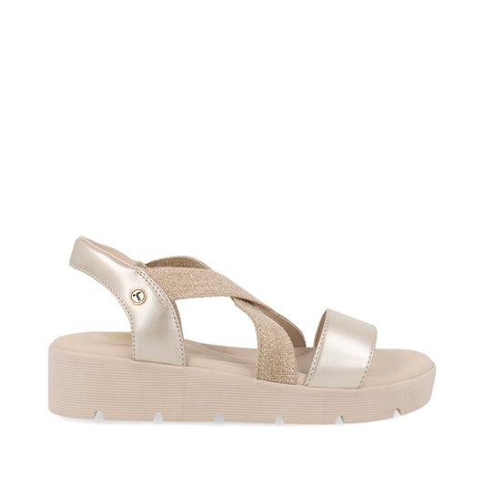 Sandalia Casual Trender color Oro para Mujer con ajuste de Resorte