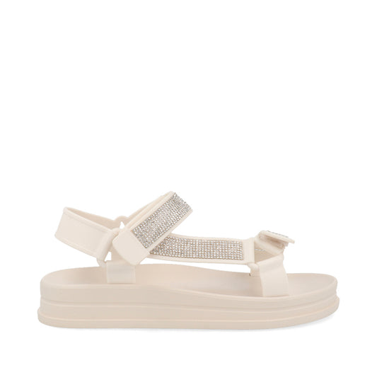Sandalia Casual Trender color Blanco para Mujer con brillos y ajuste de velcro