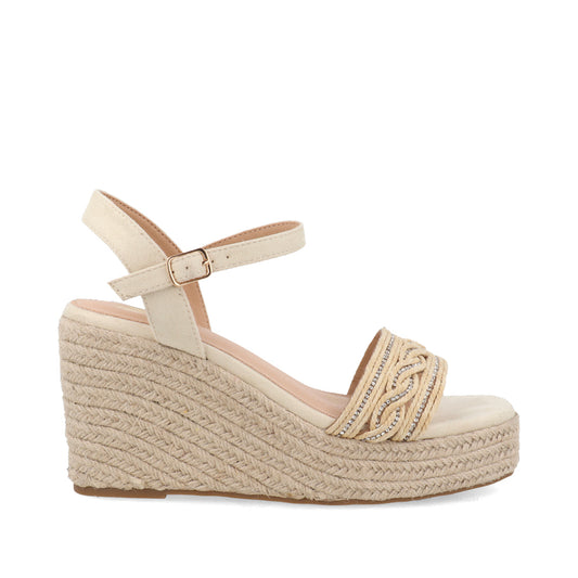 Sandalia Casual Trender color Beige para Mujer con Brillos