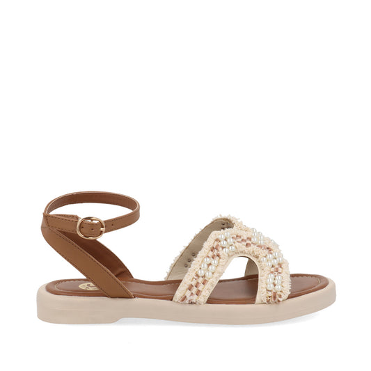 Sandalia Casual Trender color Latte para Mujer con pedreria