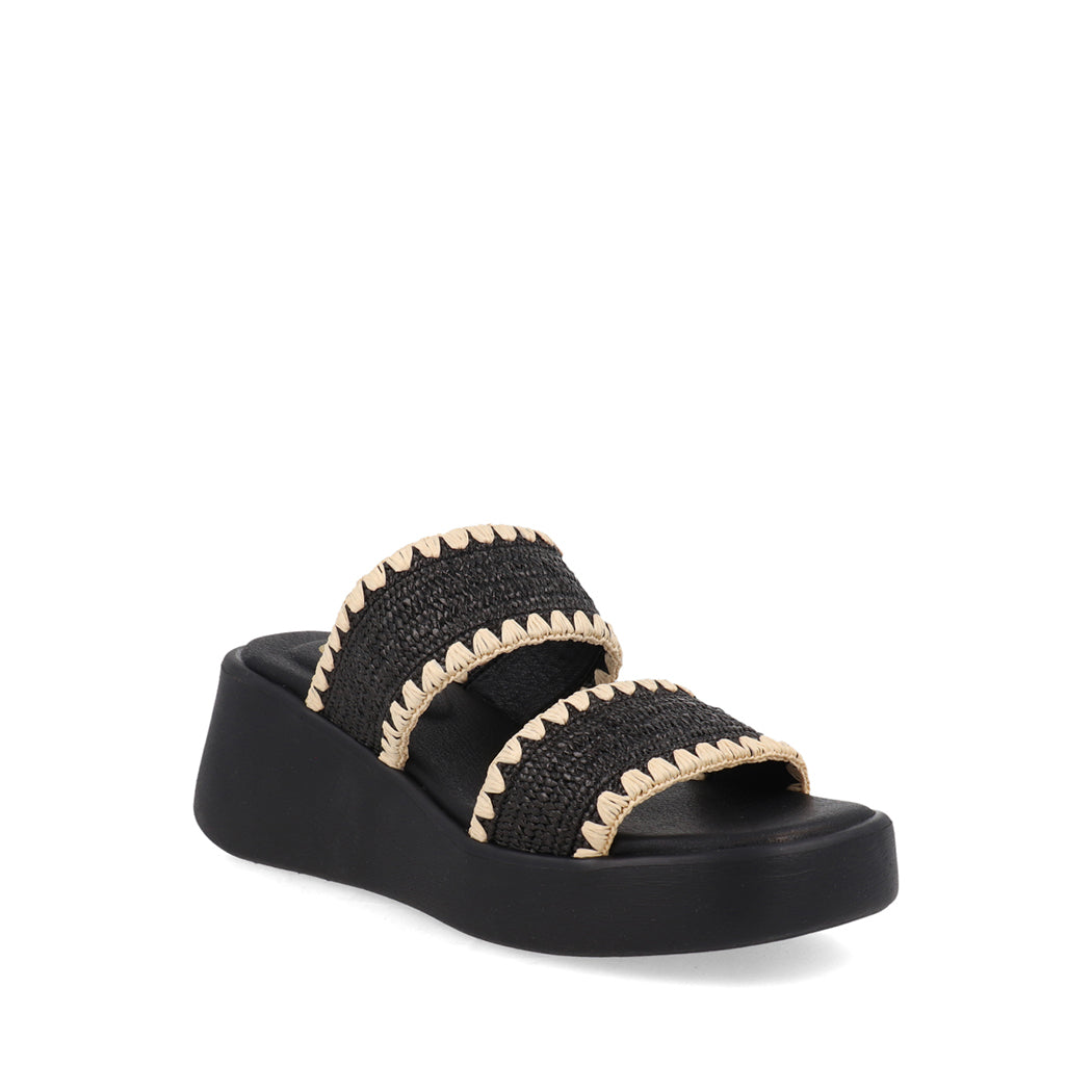 Sandalia Casual Trender color Negro para Mujer con detalle tejido Beige