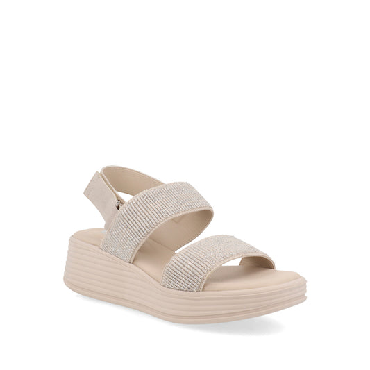 Sandalia Casual Trender color Beige para Mujer con detalles de Brillos y ajuste de Velcro