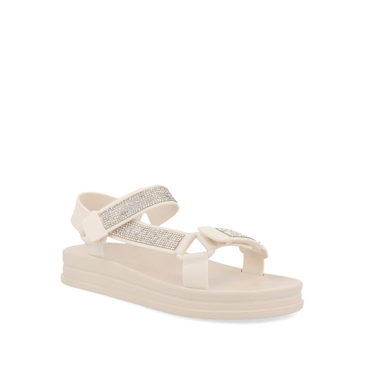 Sandalia Casual Trender color Blanco para Mujer con brillos y ajuste de velcro