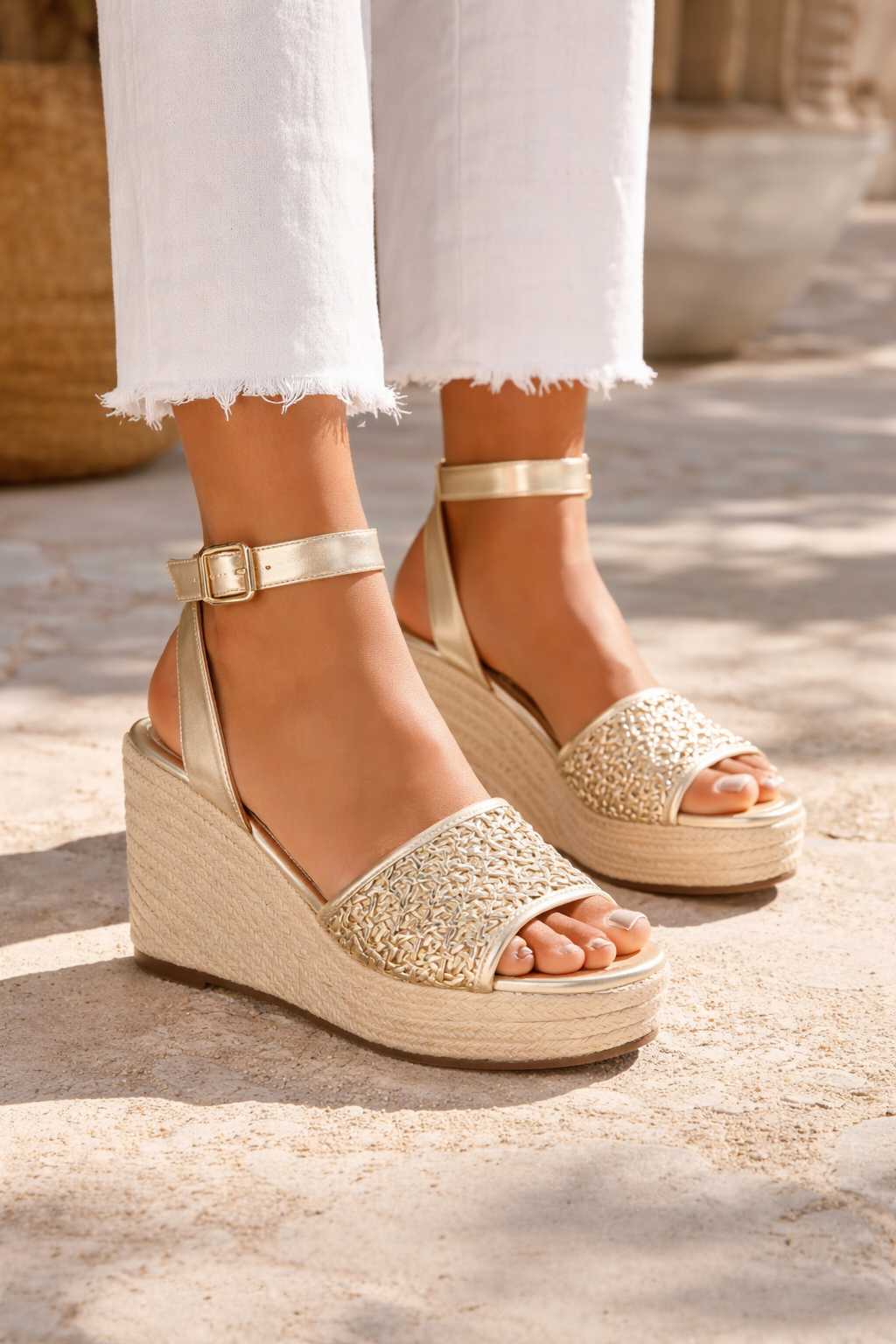 Sandalia Casual Trender color Oro para Mujer