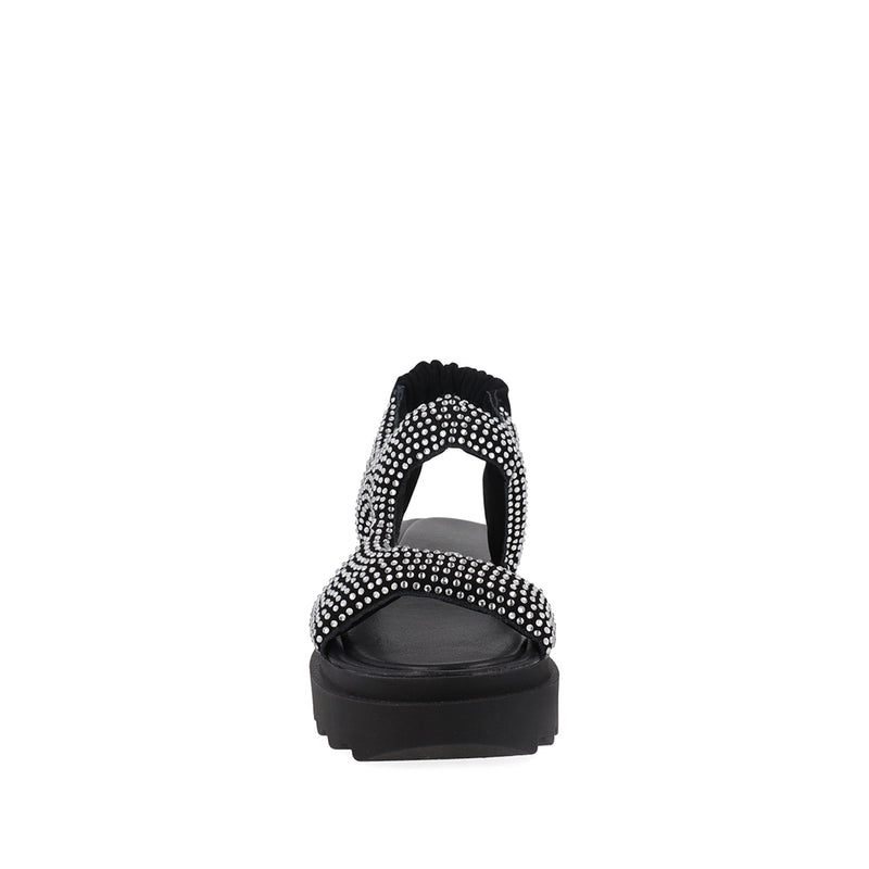 Sandalia Casual Trender Color Negro con Aplicaciones Plata  Para Mujer