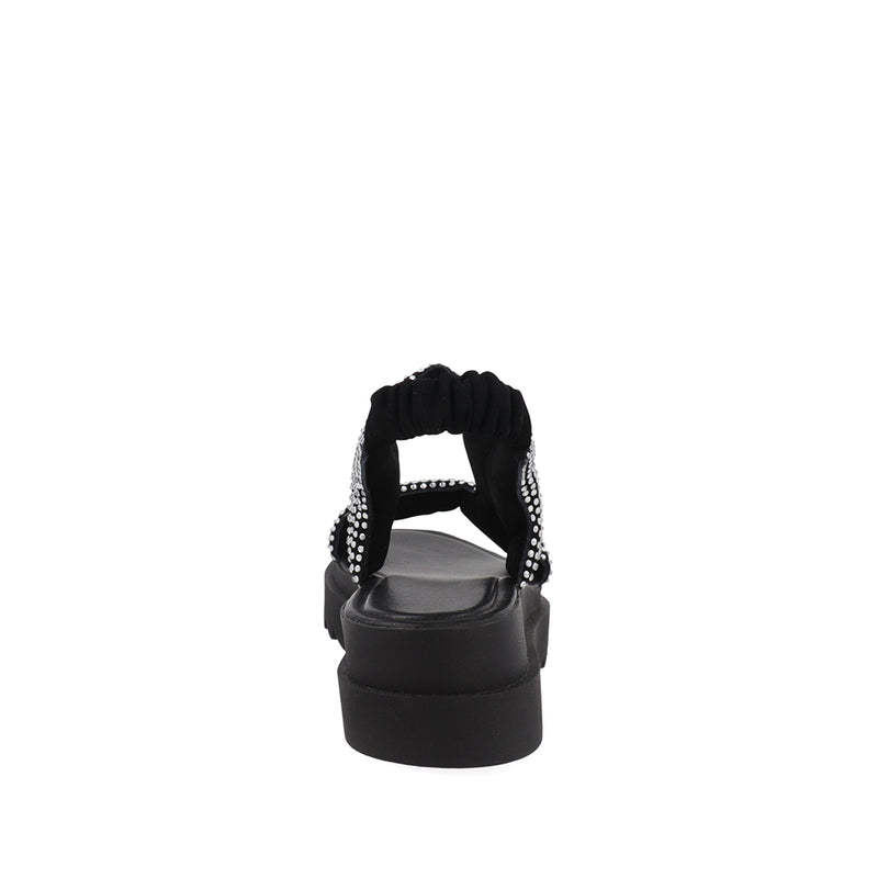 Sandalia Casual Trender Color Negro con Aplicaciones Plata  Para Mujer