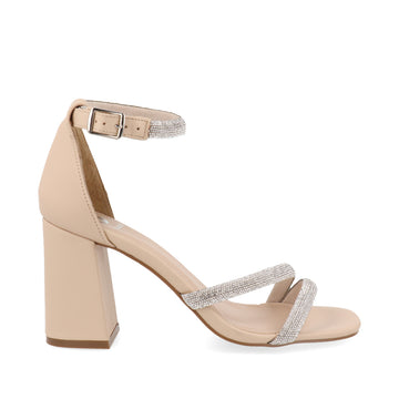 Sandalia de Tacón Trender color Beige decorada para Mujer