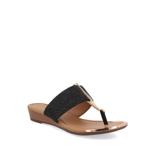 Sandalia Casual pata de gallo Trender color Negro para Mujer con aplicación Dorada.