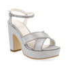 Sandalia Color Plata con Tacón Grueso para Mujer