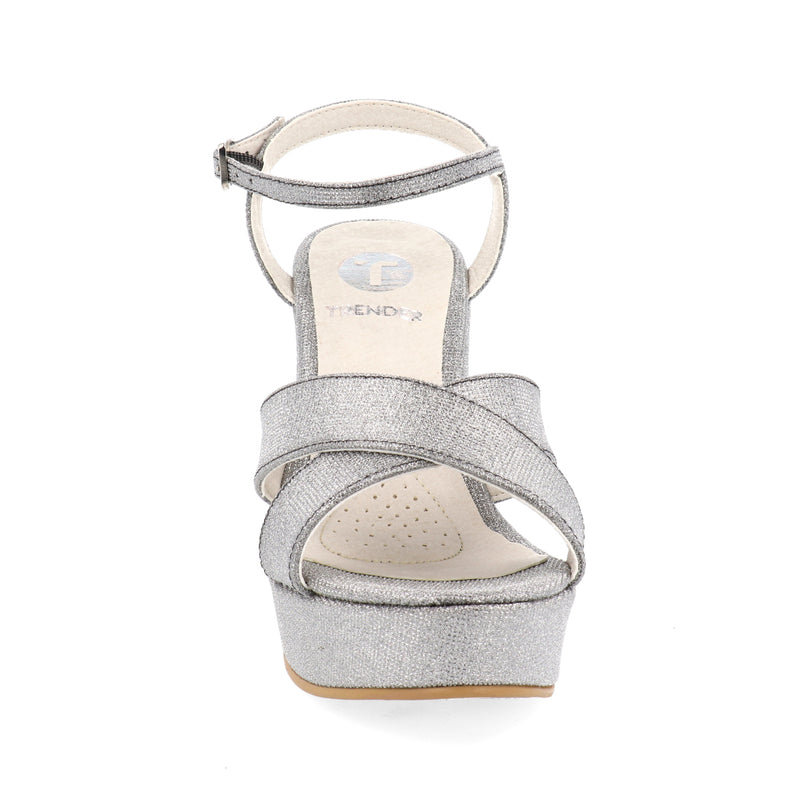 Sandalia Color Plata con Tacón Grueso para Mujer