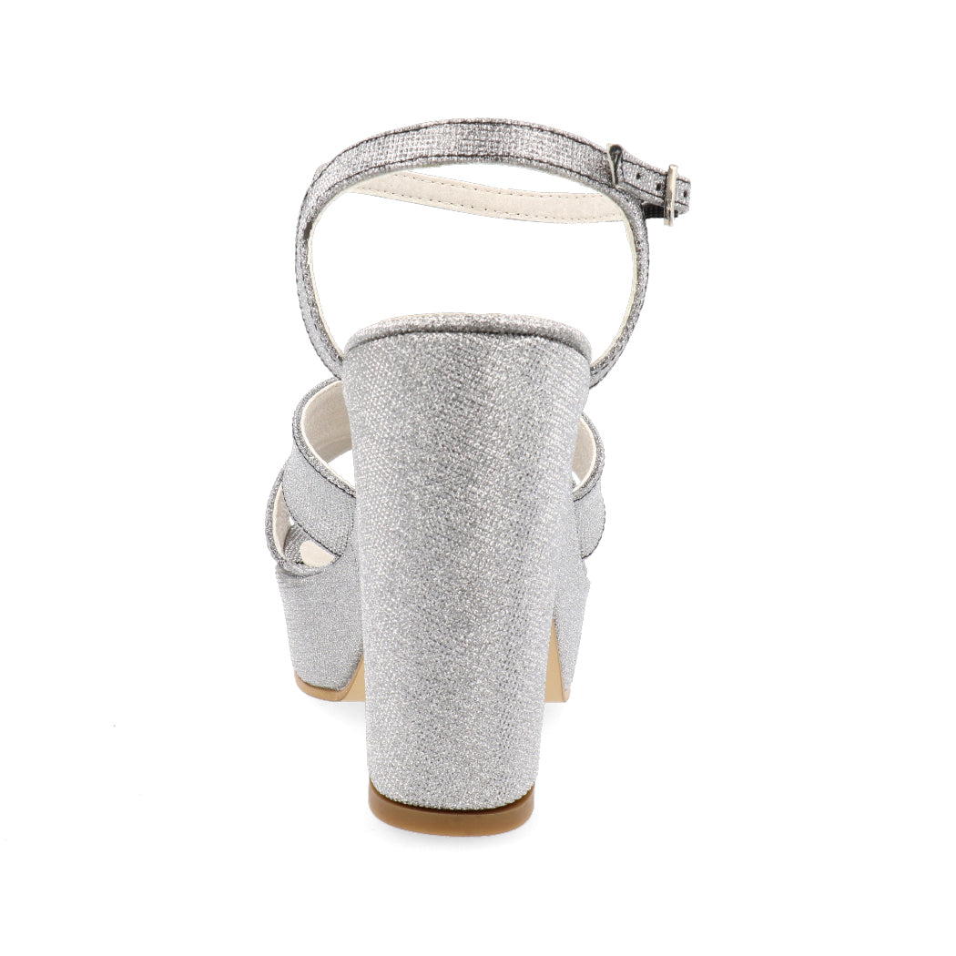 Sandalia Color Plata con Tacón Grueso para Mujer