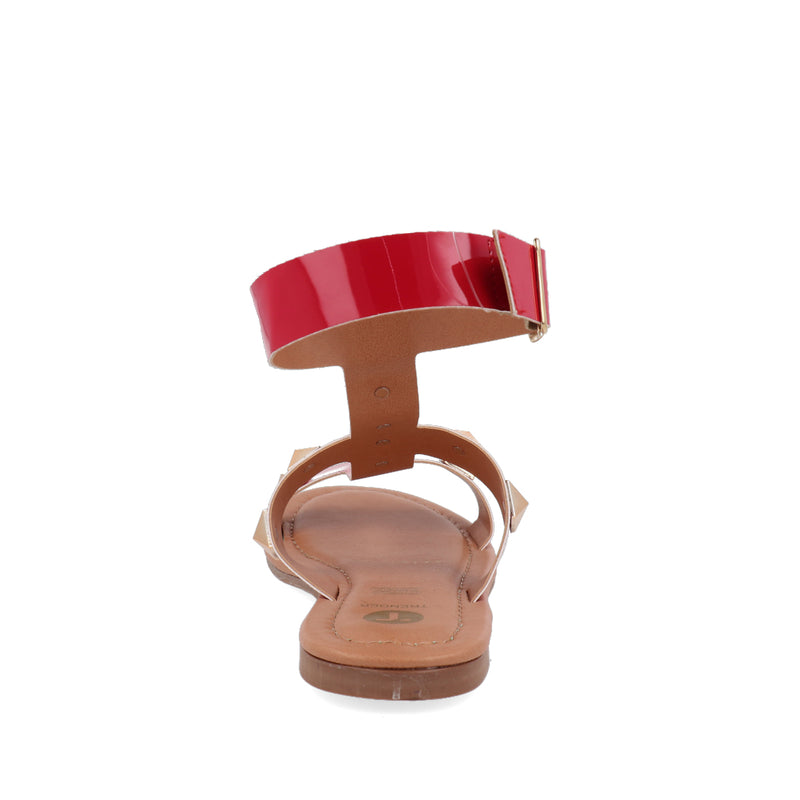Sandalia de Piso Color Rojo con 2 Tiras y Pulsera para Mujer
