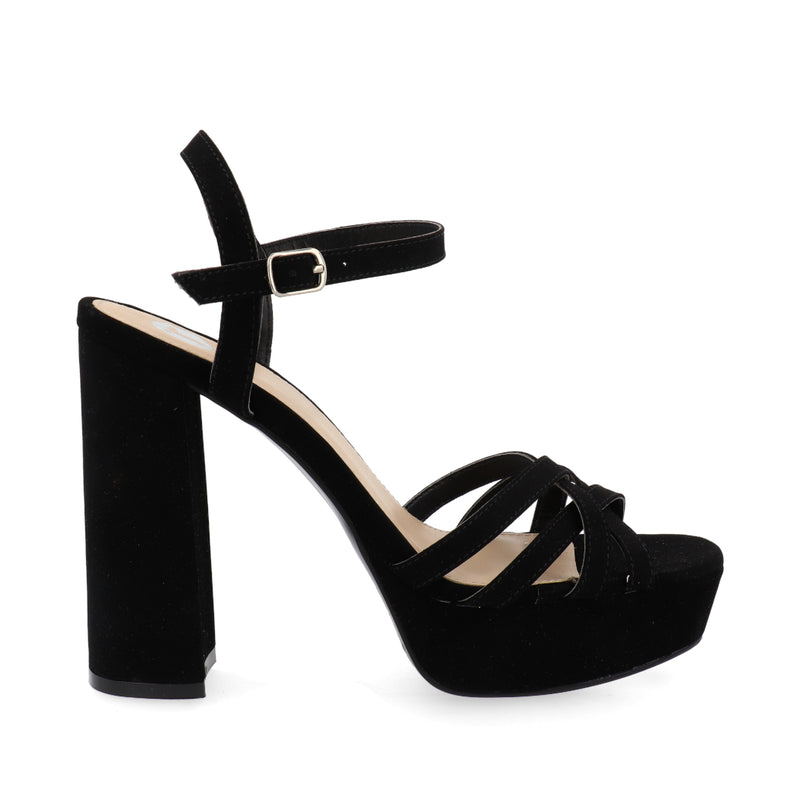Sandalia Color Negro con Tacón Alto Grueso para Mujer