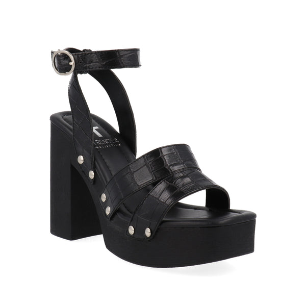 Sandalia de Tacón Trender color Negro con textura y aplicaciones para Mujer